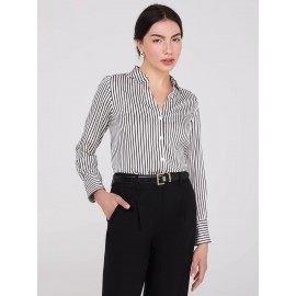 Striped Satin Notch Collar Blouse