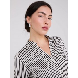 Striped Satin Notch Collar Blouse