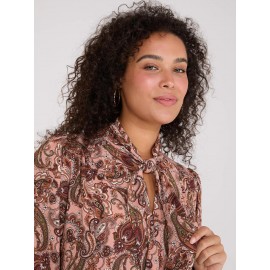 Paisley Print Button-Front Bow Blouse