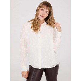 Chiffon Button-Front Blouse With Smocked Details