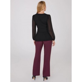 Crossover Peplum Top With Gold Buckle Belt
