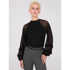 Mock Neck Mesh Top With Ruffle Details