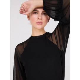 Mock Neck Mesh Top With Ruffle Details