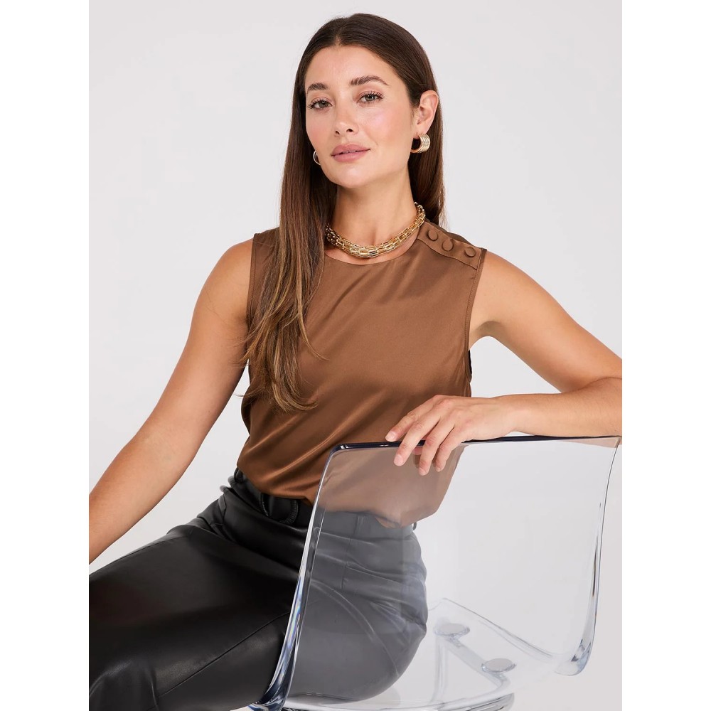 Sleeveless Satin Top With Button Details