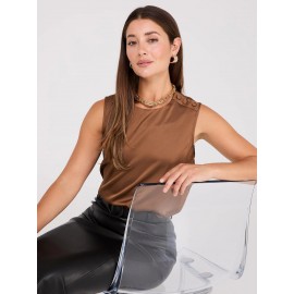 Sleeveless Satin Top With Button Details
