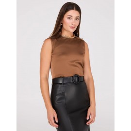 Sleeveless Satin Top With Button Details