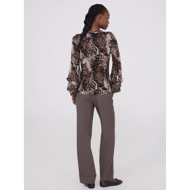 Animal Print Mesh Top With Ruffle Details