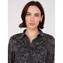Floral Print Button-Front Classic Blouse