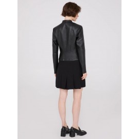 Collarless Faux Leather Jacket