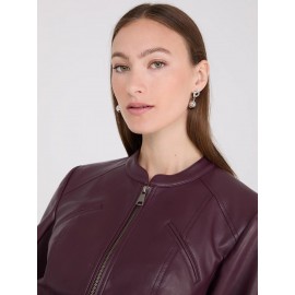 Collarless Faux Leather Jacket