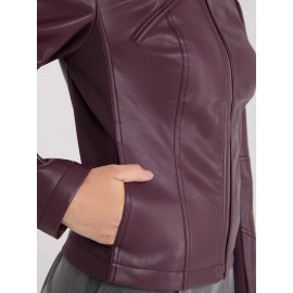 Collarless Faux Leather Jacket