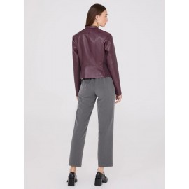 Collarless Faux Leather Jacket