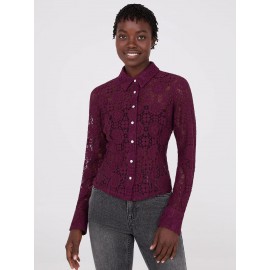 Lace Button-Front Fitted Blouse