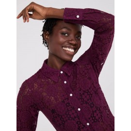 Lace Button-Front Fitted Blouse