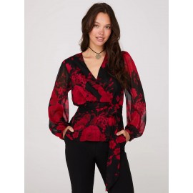 Floral Print Faux Wrap Blouse