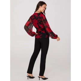 Floral Print Faux Wrap Blouse