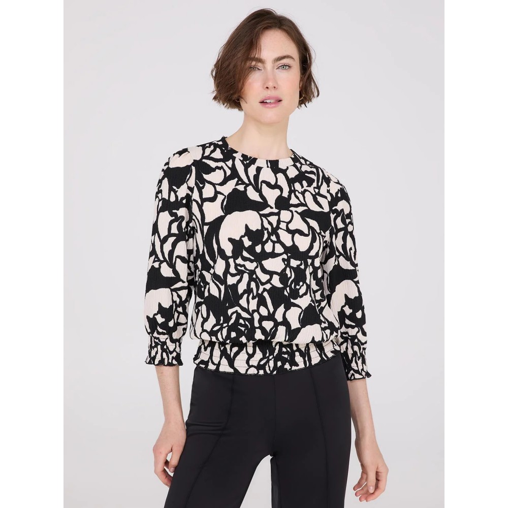 Printed Textured 3/4 Sleeve Round Neck Top