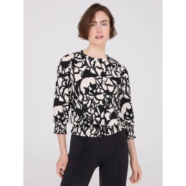 Printed Textured 3/4 Sleeve Round Neck Top