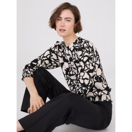 Printed Textured 3/4 Sleeve Round Neck Top