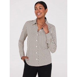 Print Button-Front Classic Blouse