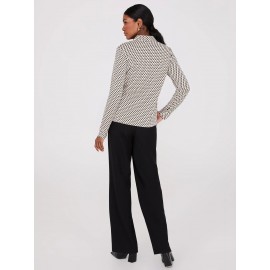 Print Button-Front Classic Blouse