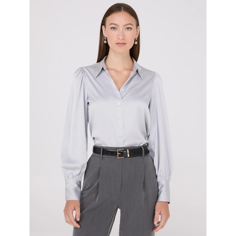 Satin Volume Sleeve Button-Front Blouse