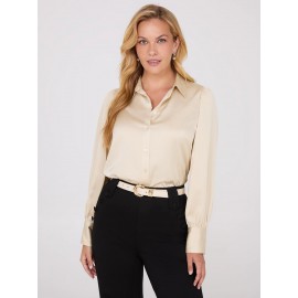 Satin Volume Sleeve Button-Front Blouse