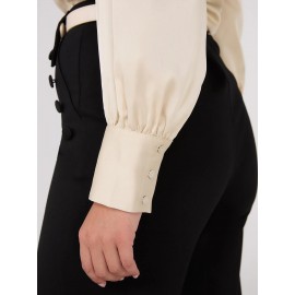 Satin Volume Sleeve Button-Front Blouse