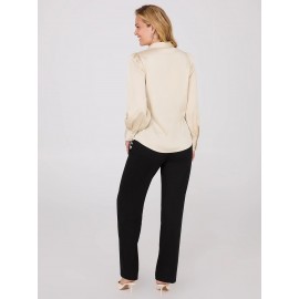 Satin Volume Sleeve Button-Front Blouse