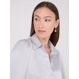 Satin Volume Sleeve Button-Front Blouse