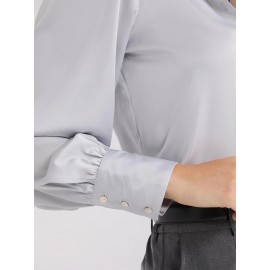 Satin Volume Sleeve Button-Front Blouse