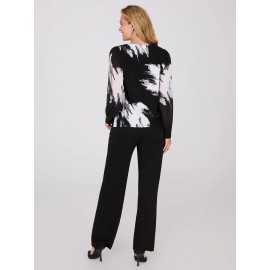 Printed Long Chiffon Sleeve Boat Neck Top