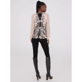 Paisley Print Chiffon Top With Metal Bar