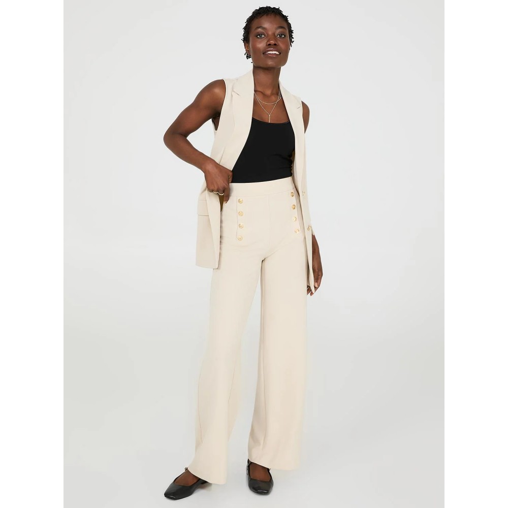 Wide-Leg Ankle Length Pants With Gold Button Details