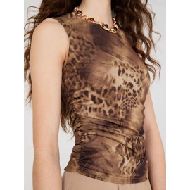 Sleeveless Animal Print Mesh Top
