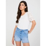 Flower Embroidered Eyelet Sleeve Top