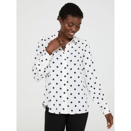 Dot Print Chiffon Button-Front Blouse