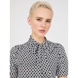 Print Short Sleeve Tie-Neck Top