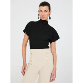 Short Dolman Sleeve Textured Mock Neck Top