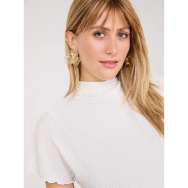 Short Dolman Sleeve Textured Mock Neck Top