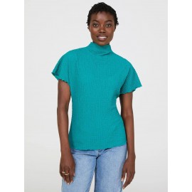 Short Dolman Sleeve Textured Mock Neck Top