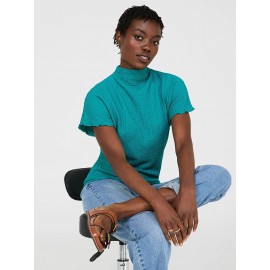 Short Dolman Sleeve Textured Mock Neck Top