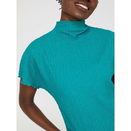 Short Dolman Sleeve Textured Mock Neck Top