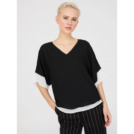 Colour Block V-Neck Dolman Sleeve Top