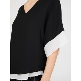 Colour Block V-Neck Dolman Sleeve Top