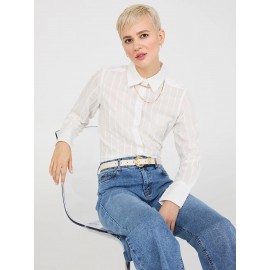 Textured Long Sleeve Button-Front Blouse