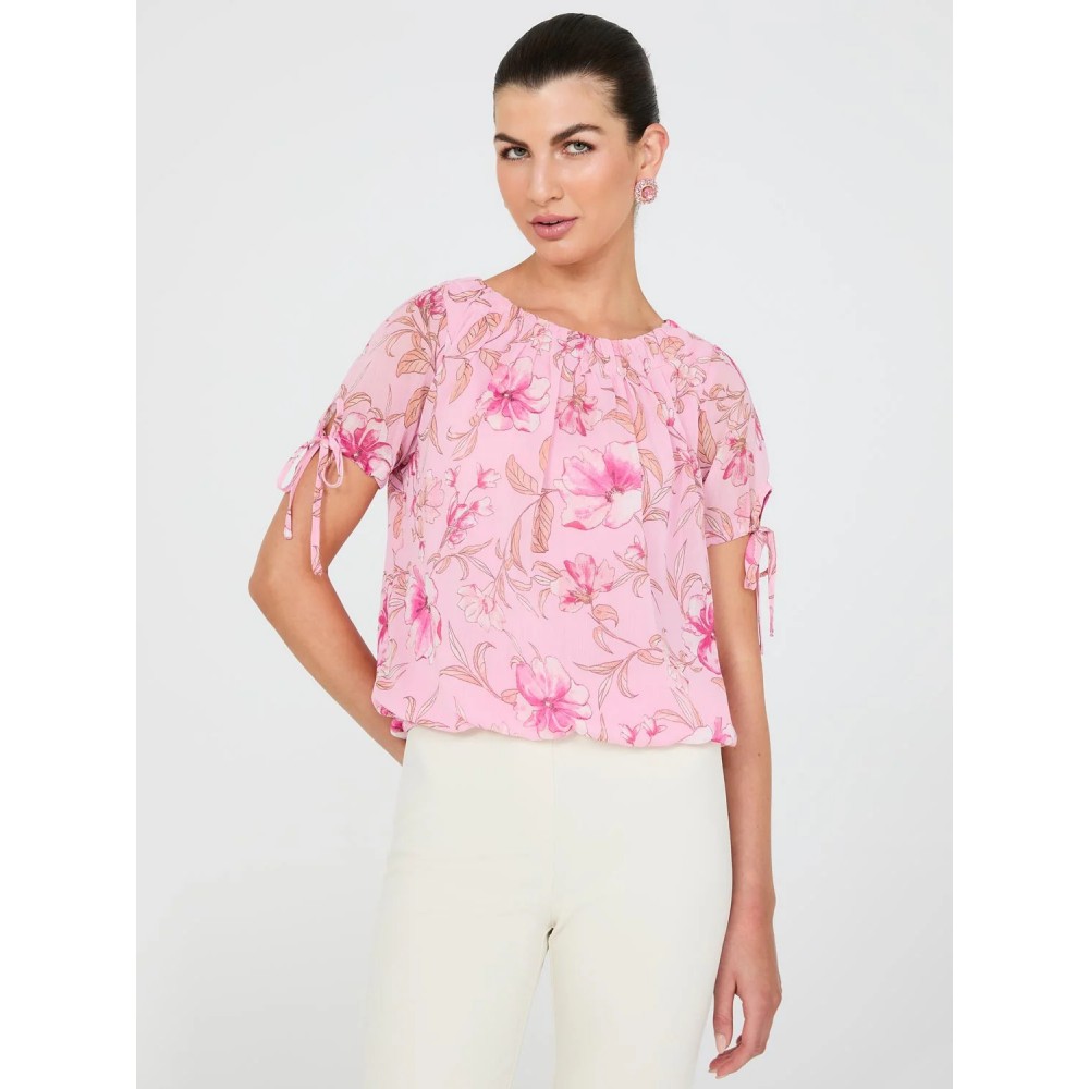 Floral Print Tie-Sleeve Top