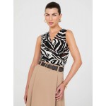Sleeveless Printed Pleated Crossover Top