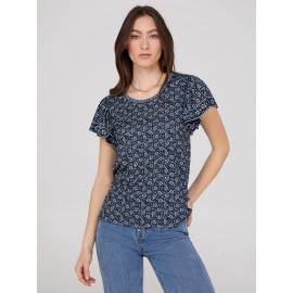 Printed Scoop Neck Flutter Sleeve Jersey Top