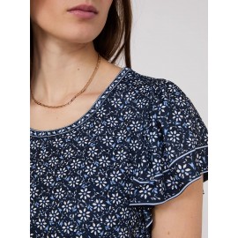 Printed Scoop Neck Flutter Sleeve Jersey Top